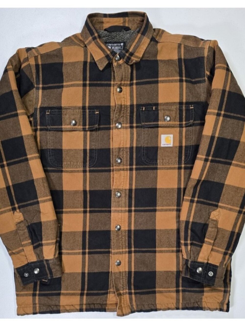 Carhartt Snap Up Sherpa Lined Flannel Relaxed Fit Shirt Jacket Shacket Men Large